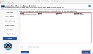 You need to click on the Backup button to start the migration