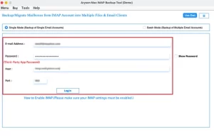 Log in to your IMAP account with valid credentials