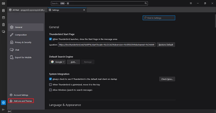 Choose the Add-ons and Theme option