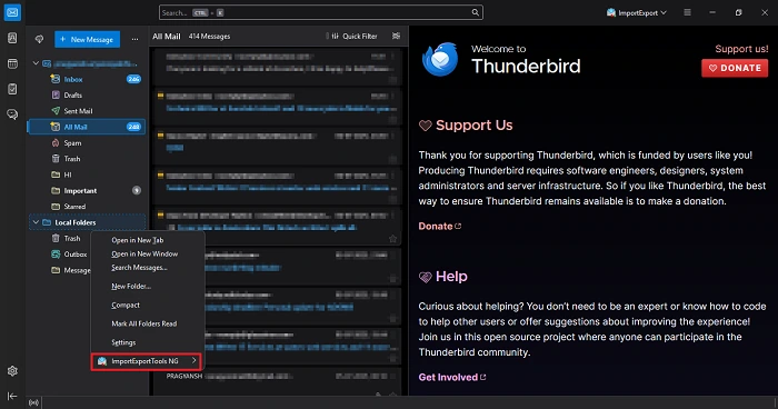 Right-click on the Local Folders section