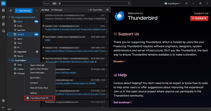 Choose the ImportExportTool NG option and select Import mbox File