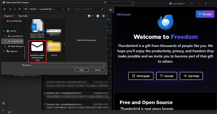 Navigate to and choose the MBOX file
