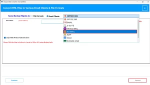 Choose output format as Hotmail