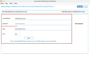 Enter your IMAP account credentials to load mailbox data.